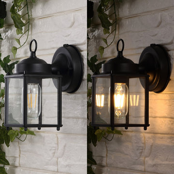 Boston 4.25" Farmhouse Industrial Iron/Glass Outdoor LED Sconce - JONATHAN Y